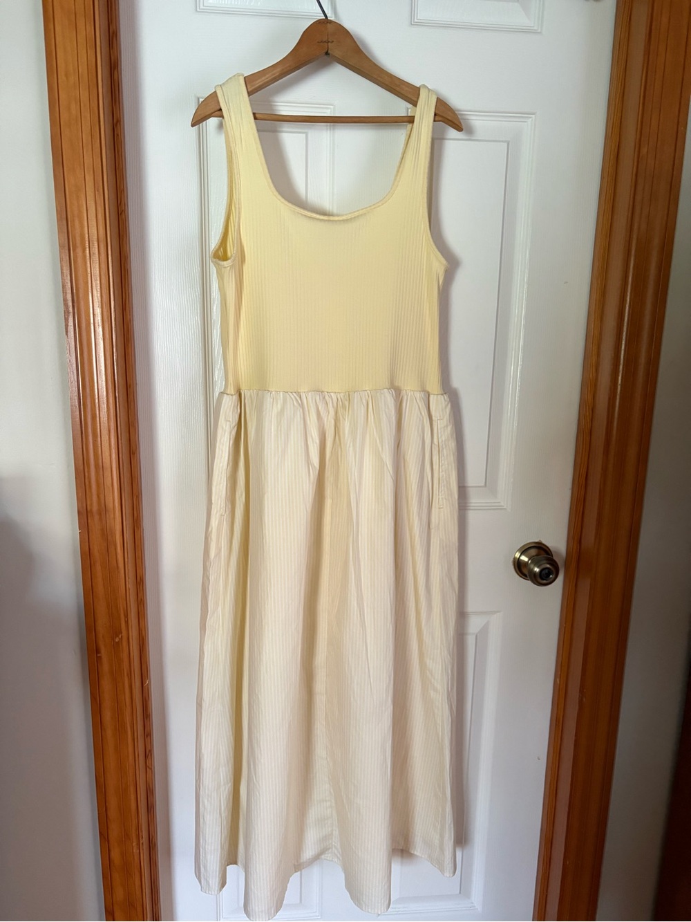 A New Day Yellow Mixed Media Midi Maxi Dress Size M Ribbed Tank Striped Skirt